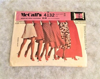1970s Vintage Skirt Pattern Mini to Maxi 30 Inch Waist McCall's 4132