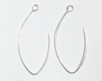 10 pcs of Silver plated earrings hook 32x14mm, Silver leaf shape earring hook, Made in USA