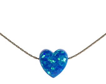SALE Blue Opal heart necklace, opal necklace, heart opal necklace , white opal, luck necklace, gold filled, heart opal ,Gift for her