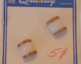 2 "Superior Quality" White and Gold Buttons on Card. 1940's