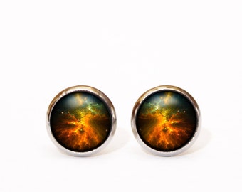 Space Jewellery, Celestial Jewelry, Galaxy Earrings, Tiny Stud Earrings, Space Earrings, Astronomy Gift, Orange Earrings, Nebula Earrings