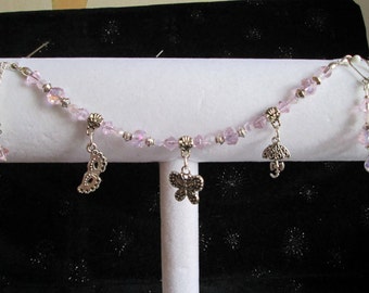 Pastel Pink & Silver Charm Bracelet and Earring Set