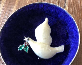 Vintage Liz Claiborne white enameled dove brooch