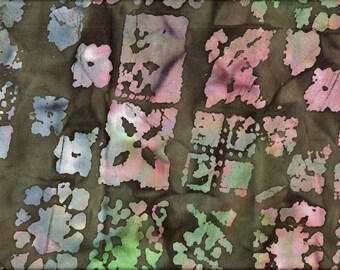 Tissu coton BATIK Dégradés de verts, kaki, rose, bleu