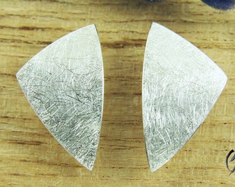 Earrings Silver 925 /-, large triangle, Matt scratched