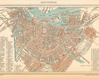1893 Vintage City Map of Amsterdam, Netherlands