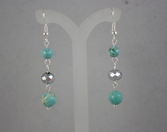 earrings, turquoise earrings, blue earrings, drop earrings, dangle earrings, crystal earrings