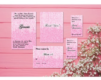 Pink & Silver -Quince Invitation,RSVP, Thanks, Damas, Chamberlan Set