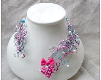 wedding necklace Fuchsia pink and blue