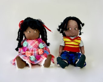 Pair of Vintage 1950s African American Afro Boy And Girl Dreadlocks Rag Dolls
