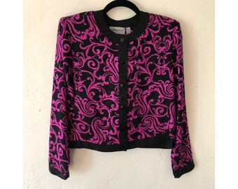 Cropped Jacket/ Adrianna Papell/ Silk Jacket/ Printed Jacket