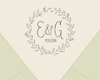 Custom wedding monogram stamp ,-wreath Save The Date Stamp- Retro Wedding Stamp - Save the Date custom Rubber Stamp-custom stamps