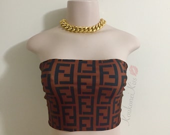 Fendi Strapless Inspo Crop Womens Tube Boob 2018 Custom Top 90s Festival