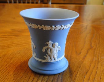 Vintage Wedgwood Jasperware Posy Trumpet Vase, 1977, Classic Blue Flower Container Décor