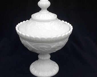 Portieux Vallerysthal Chimera Tall Footed Compote Comport Candy Dish Milk Glass