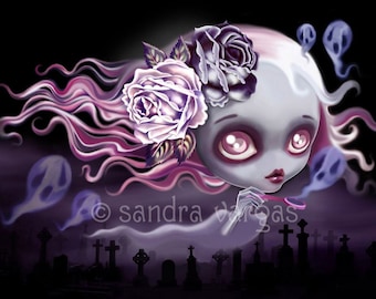 Ghostly Luna 8 x 10 Print Digital Illustration by Sandra Vargas