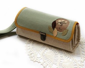 Phone Wallet Clutch - gift for mom, mother's day gift, neutral beige smartphone case for women, floral sturdy big wallet - Ready to ship
