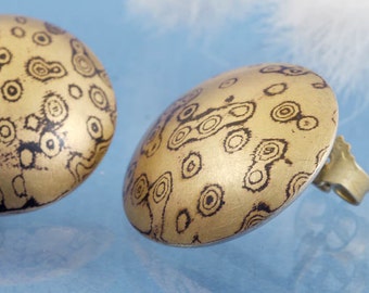 Studs Mokume Gane Gold Shakudo // Design handmade // round big earrings // 18 ct and sterling