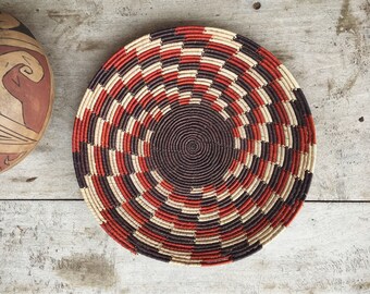 Flat Woven Basket Plate Bohemian Decor, Southwestern Decor, Native Style Coiled Basket Wall Decor, Basket Weaving, Eclectic Decor