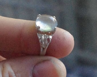 Natural Aquamarine cabochon in Sterling Silver Ring, size 7 1/4, aquamarine solitaire, March Birthstone