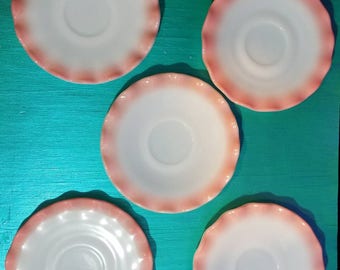 Hazel Atlas Ripple Pink Crinoline Saucers / Vintage 1950s Plates / Set of Five