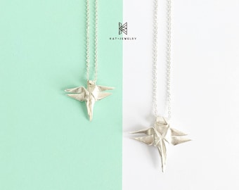 Origami Jewelry Silver Dragonfly Set Necklace