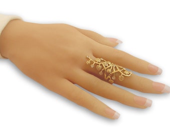 Full finger ring -Gold Filled Ring, filigree ring, floral ring, gold lace ring cubic zirconia ring white stone ring