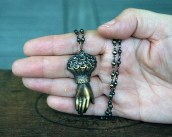 Victorian Style Ladies Cuffed Hand Necklace French Brass Stamping