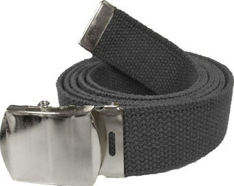 Black Belt & Chrome Buckle 100% Cotton Military 54" Long Web Belt