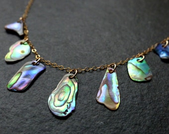 Abalone necklace, 14K gold filled, sterling silver, freeform paua shell, green, blue, natural jewelry, wedding, bridesmaid, gift for her