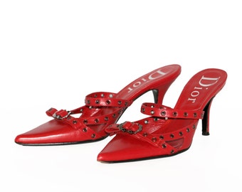 Christian Dior red leather mules