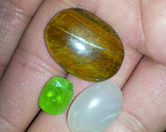 Natural Peridot tiger eye moonstone lot facet cab 48ct