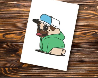Pug Greeting Card - Pug in Sweats
