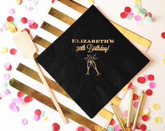 Birthday napkins, 30th birthday napkins, party napkins, gold foil napkins, birthday party decor, party supplies, cheers napkins