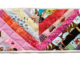Quilted Table Topper Batik String Pieced Candle Mat Table Runner