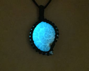 Bohemian Ammonite Fossil necklace, Glow in the dark Nautilus Fossil Necklace, Ammonite jewelry, Ammonite Fossil Pendant, Healing necklace