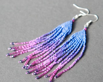 Parrot feather long beadwoven earrings
