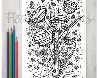 Printable Busy Blossoms Colouring Page