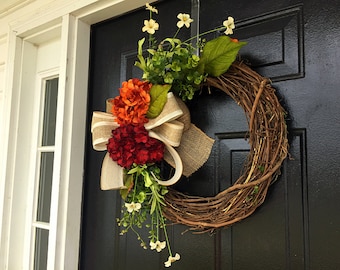 summer hydrangea wreath, wreath for summer, spring wreaths, door wreath