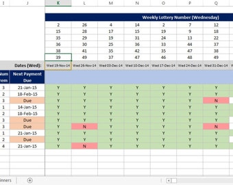 UK National Lottery, Lotto Bingo and Bonus Ball, Syndicate for work, club or pub. Microsoft Excel Spreadsheet.