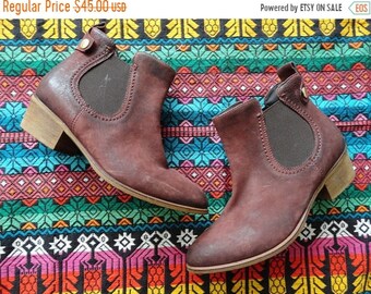 SALE Burgundy Leather Ankle Booties - Chelsea Boots - Size 37 6.5 7