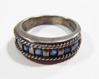 Vintage Silver 925 Ring w/ Blue Stones Size 5 3/4
