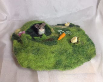Waldorf inspired little play mat with a bunny ,story mat, wet felted