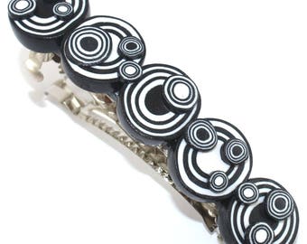 Elegant barrette, polymer clay barrette, black and white barrette, hair jewelry for women and girls.