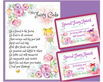 Fairy Code, Fairy Printables with Fairy Certificates to award for kind fairy behaviour