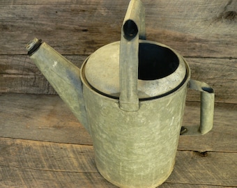 GALVANIZED WATERING Can: Large Vintage Metal Can, Flower Pot, Vase, Utensils Holder