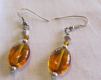 Sterling Silver and Amber Bead Earrings (J)