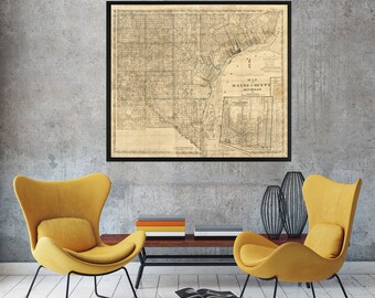 Detroit Map - Map of Detroit - Vintage Detroit Map - Michigan Map - Detroit Michigan - Antique Detroit Map - Detroit Street Map-Detroit City