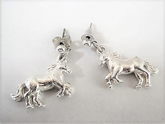 Horse Earrings, Silver Tone Metal, Wild Stallion, Pierced Style