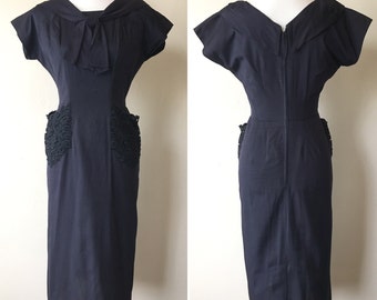 1950s Navy Blue Wiggle Dress